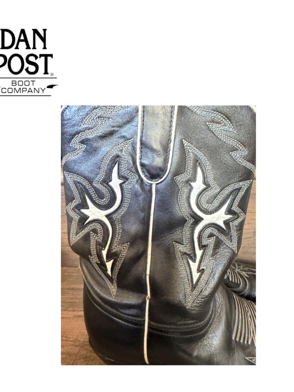 Dan Post Black Leather Western Boots with White Stitching - Picture 6 of 11
